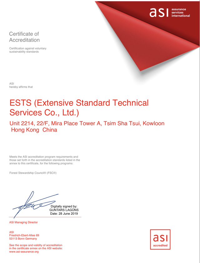 ASI Accreditation Certificate for ESTS